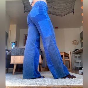 blue patchwork corduroy pants